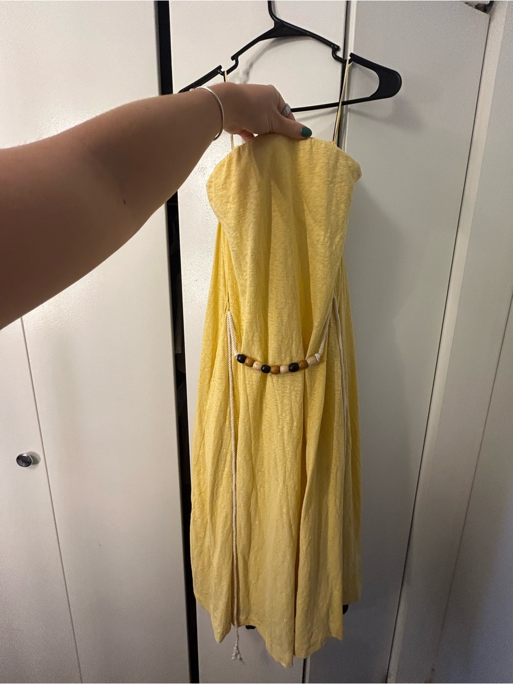 2 Free People Strapless Summer Dress (black and yellow) with Beaded Rope Waist